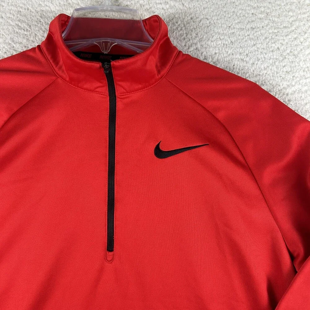 Nike Dri-FIT Fleece Shirt Mens Medium Red 1/4 Zip Mock Neck Running Top Athletic